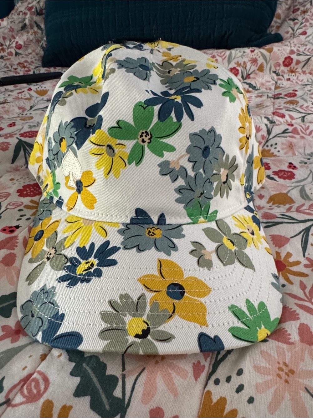 ♠️Kate Spade♠️ White Floral Baseball Cap with Yellow, Green & Blue Flowers